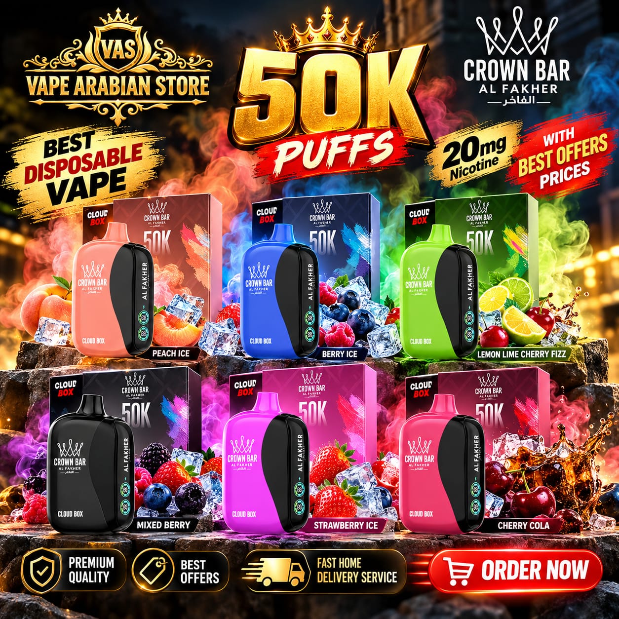 Al Fakher Crown Bar 50K Puffs 20mg Disposable Vap Al Fakher Crown Bar 50K Puffs 20mg Dual Mode Disposable Vape